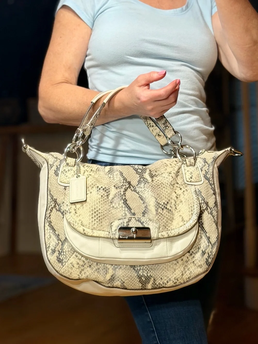 Coach Rare 2011 Kristin Python Embossed‎ Leather Convertible Hobo Bag EUC
